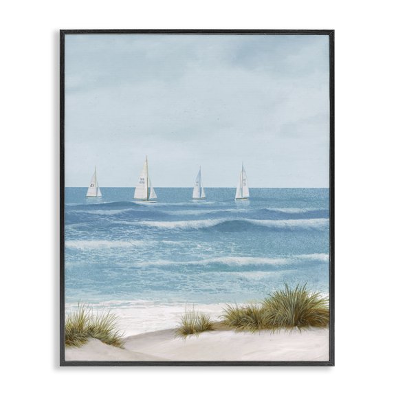 Stupell Industries Coastal Boats Sailing Away Black Framed Giclee Art, 11 x 14, by Lorenzo Collective