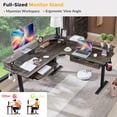 thumbnail image 6 of KeyWhat 60" L Shaped Standing Desk, Electric Height Adjustable Computer Desk with Shelves & Keyboard Tray & LED Strip & Power Outlets, Dark Rustic Oak, 6 of 7