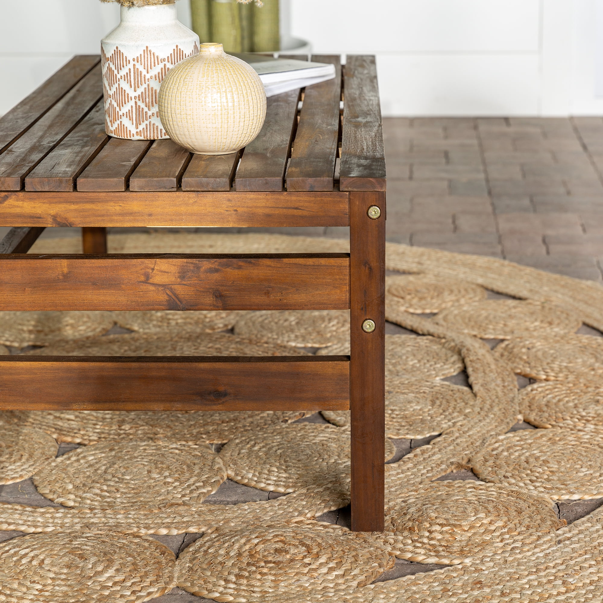 Walker Edison Modern Plank Acacia Wood Patio Coffee Table, Dark Brown