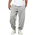 thumbnail image 2 of Men's Solid Color Cuffed Wide Leg Joggers Elastic High Waist Deep Side Pockets Soft Loose Cut for Daily Errands Weekend Trips Gray XL, 2 of 6