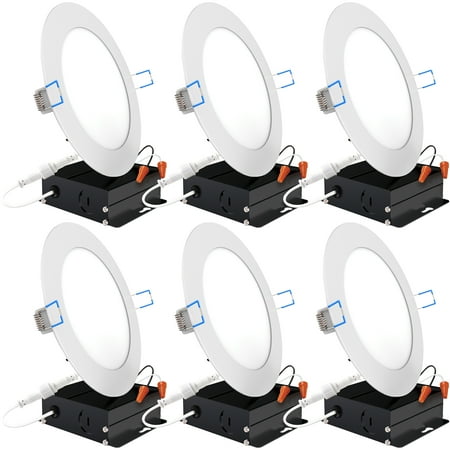 Sunco Lighting 6 Pack 6 Inch Slim LED Downlight with Junction Box, 14W=100W, 850 LM, Dimmable, 6000K Daylight Deluxe, Recessed Jbox Fixture, IC Rated, Simple Retrofit Installation - ETL