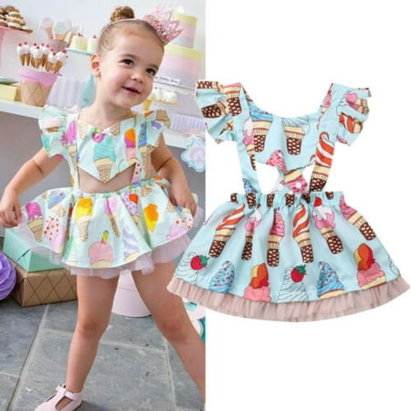 Newborn Toddler Baby Girl Summer Ice Cream Princess Party Tutu Dress Sundress