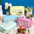 thumbnail image 2 of Bolsas de maquillaje Cunno Preppy de nailon con letras de chenilla, 4 unidades, para mujer, 2 of 7