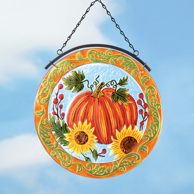 Country Pumpkin Glass Suncatcher