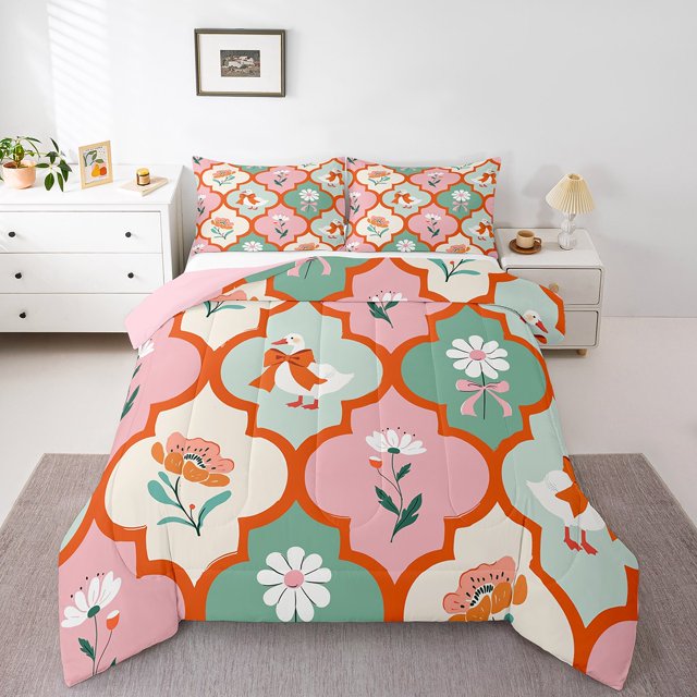 Erosebridal Ensembles de Couettes Groovy à Fleurs Format Tout-Petit pour Filles, Couettes et Duvets Patchwork à Fleurs Roses, Réversible 2 Pcs, Respirant