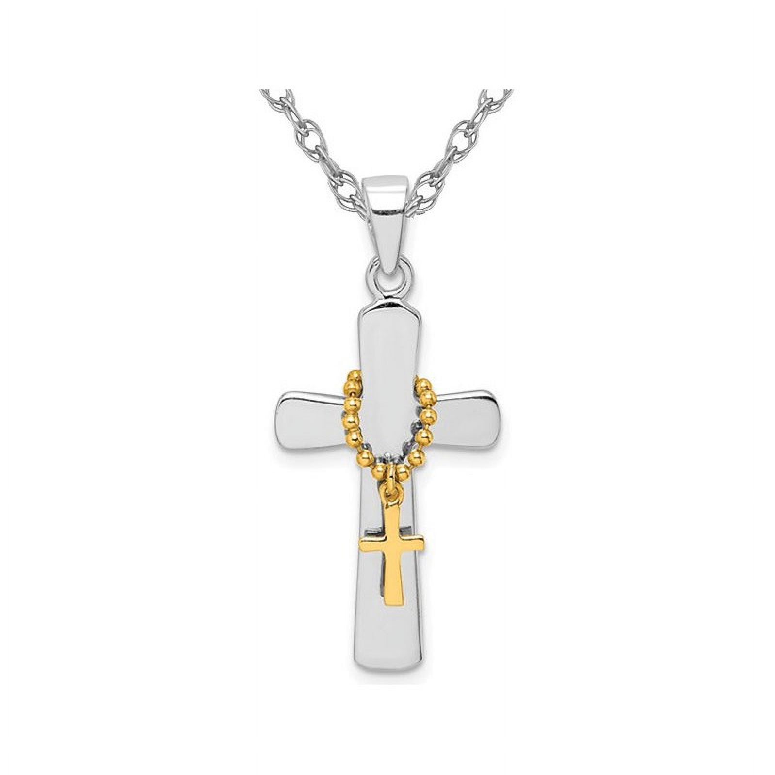 Collier Pendentif Double Croix en Argent Sterling Poli avec Chaîne
