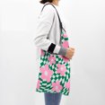 thumbnail image 5 of Bolso de mano de punto con diseño de cuadros en contraste para mujer, bolso de mano tejido a cuadros con flores tricolores, bolso de mano para mujer, bolso de playa de verano, 2023, 5 of 5