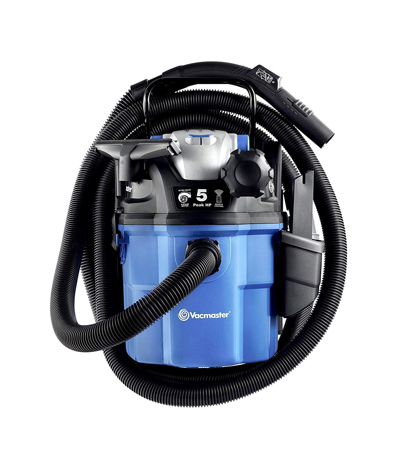 Wet//Dry Vacuum with 2-Stage Motor Wall Mountable and with Remote Control 5 Peak HP Vacmaster 5 Gallon