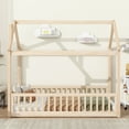 thumbnail image 2 of Miniyam Wood Twin Size Montessori Floor Bed with Fence for Toddler, Natural, 2 of 8