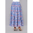 thumbnail image 4 of Women Blue Cotton Maxi Skirt, Boho Style Pink & White Floral Hand Block Print with Elastic Waist, XS, 4 of 6