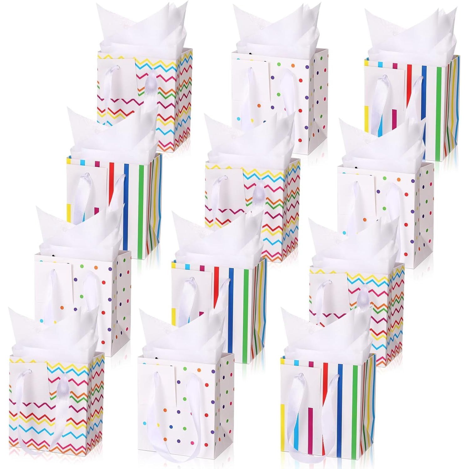 12 Pack Metallic Gift Bags with Tissue Paper for Birthday Wedding Party Wrapping