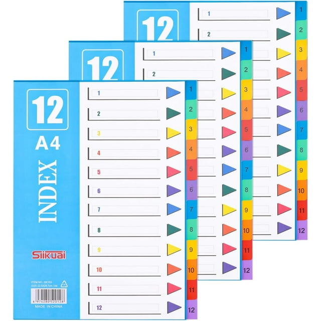 shiyou-36 Pcs Binder Dividers Multicolor Index Dividers A4 Plastic Binder Tab Dividers for 3 Ring Binders Index Dividers File Dividers Notebook Dividers for School Office Home Learning