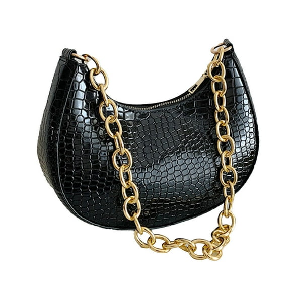 One-shoulder bag retro classic purse clutch bag one-shoulder handbag with zipper suitable for ladies - black