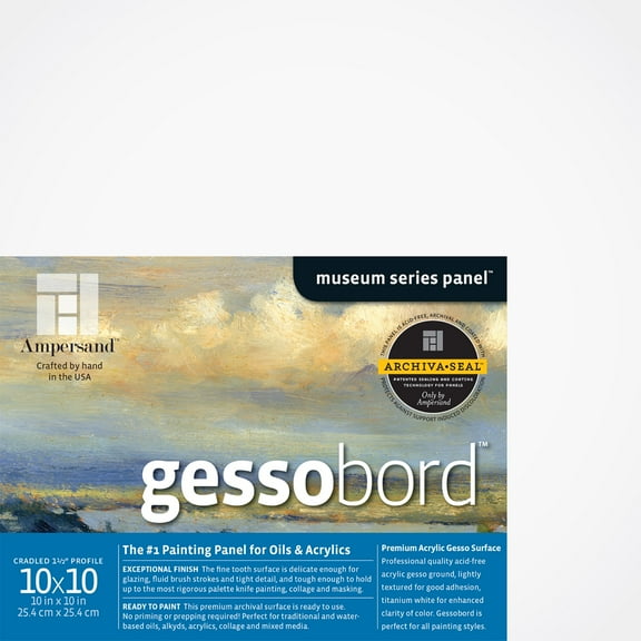 Ampersand Art Gessobord, Cradled, 1-1/2" Profile, 10" x 10"