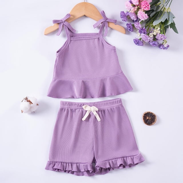 Toddler Baby Girl Clothes Summer Outfits Ruffle Sleeveless Shirt Kid Short Set for Girl