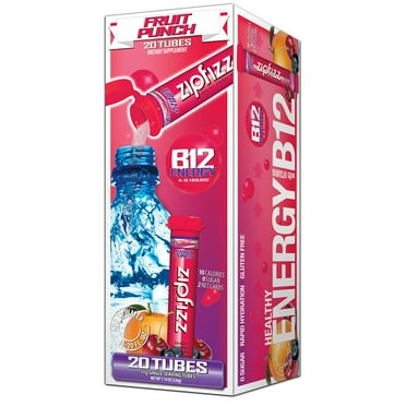Zipfizz Healthy Energy Drink Mix, Hydration with B12 and Multi Vitamins, Fruit Punch, 20 Count