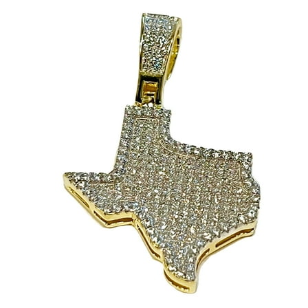 14K Gold Plated over Real Solid 925 Sterling Silver Texas State Iced Flooded Out CZ Hip Hop Charm TX Pendant