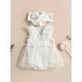 thumbnail image 2 of Lnzyyephy Baby Girls Summer Casual Romper White Sleeveless 3D Flower Mesh Patchwork Romper with Headband, 2 of 8