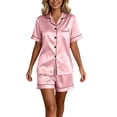 thumbnail image 3 of FAIWAD Satin Pajamas for Women Short Sleeve Sleepwear Pjs Sets 2 Piece Button Down Loungewear Matching Shorts, 3 of 8