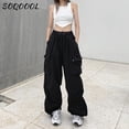thumbnail image 3 of Pantalones Cargo con bolsillo y cordón para mujer, pantalón informal de pierna ancha Y2K, ropa de calle, chándal de cintura alta, pantalones holgados coreanos, Verano, 3 of 5
