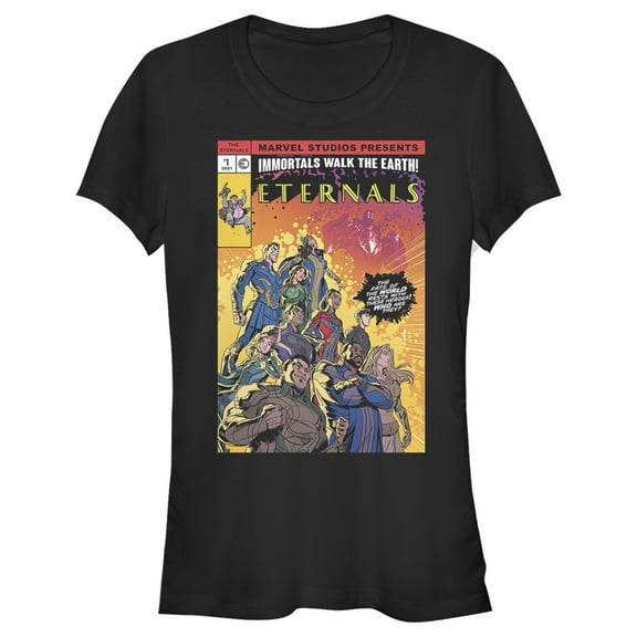 Junior's Marvel Eternals Heroes Comic Book Cover Graphic Tee Black Large