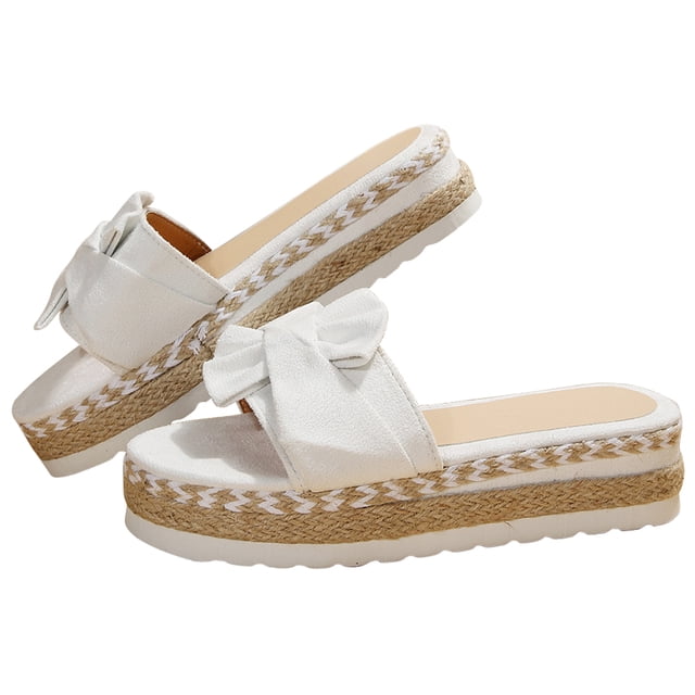 Zapatilla Plataforma Con Cuñas Y Lazo Antideslizante para Mujer para Interior Y Exterior (39 Blanco)