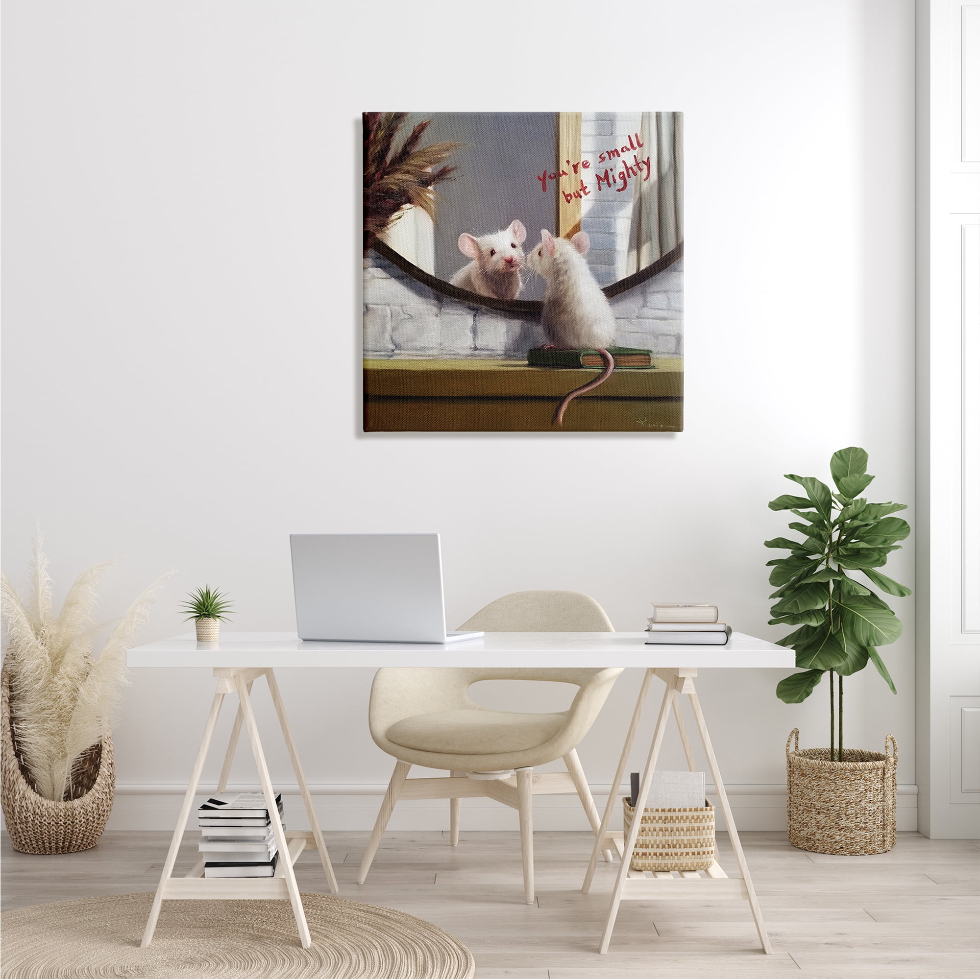 Stupell Industries Small but Mighty Sentiments Adorable Mouse in Mirror Architectural Painting Gallery-Wrapped Canvas Print Wall Art, 30 x 30, Design by Lucia Heffernan