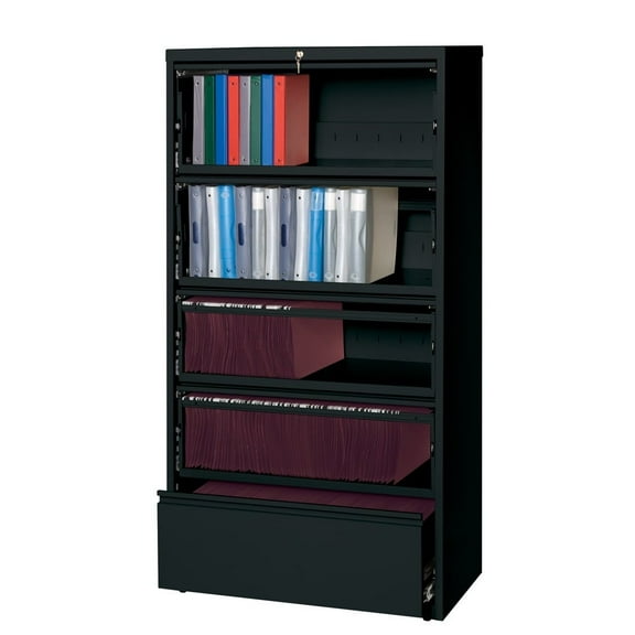 Hirsh 36 inch Wide 5 Drawer Metal Lateral File Cabinet with Roll-Out Shelves for Home and Office, Holds Letter, Legal and A4 Hanging Folders, Black