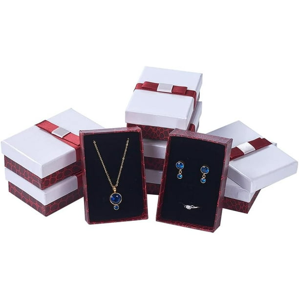 Juego de 2 cajas para joyas, rectangulares, de cartón kraft relleno de algodón, con lazo.