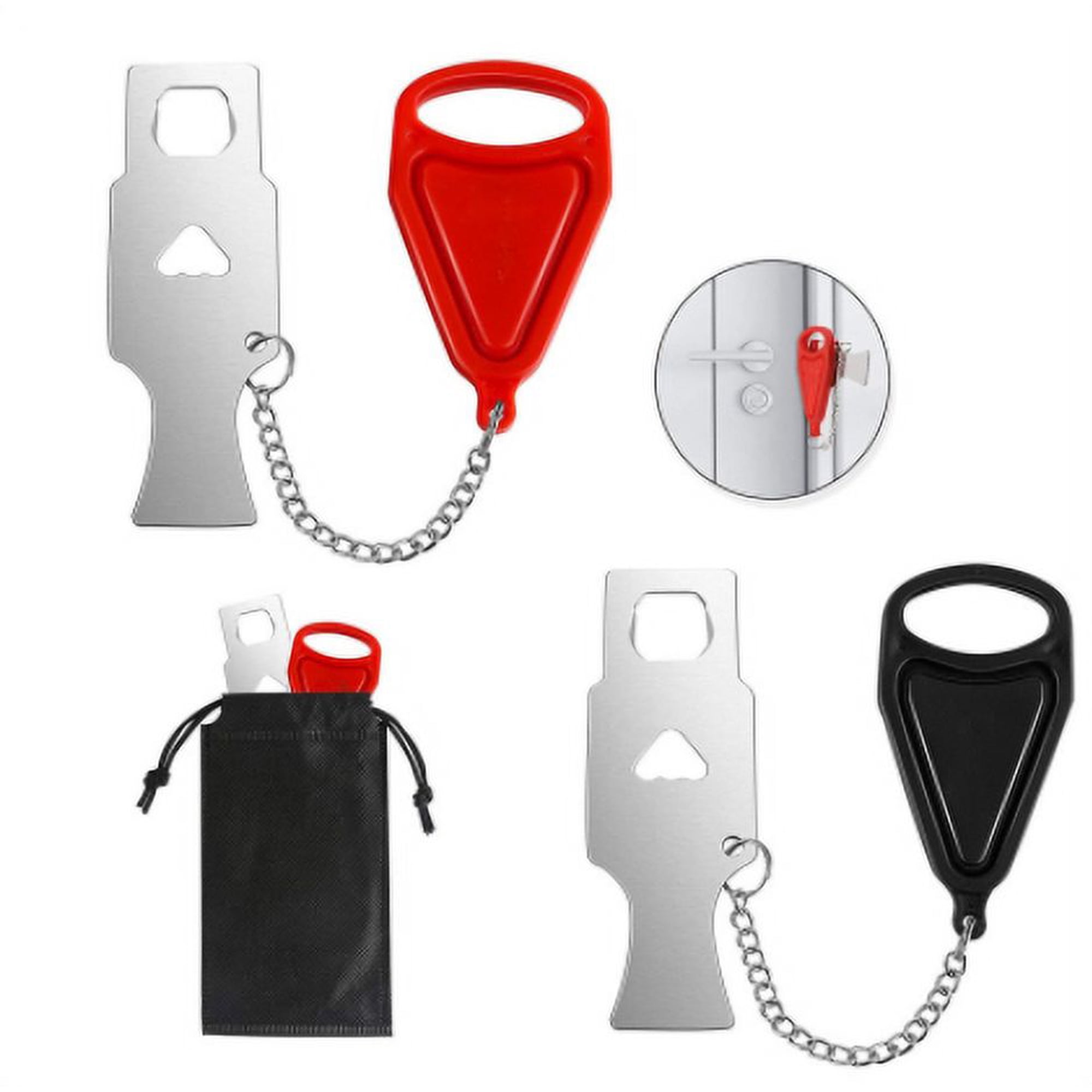 Lot De 2 Serrures De Porte Portables - Chaîne De Sécurité + Bloque-porte - Acier Inoxydable, Pour Voyage Et Maison