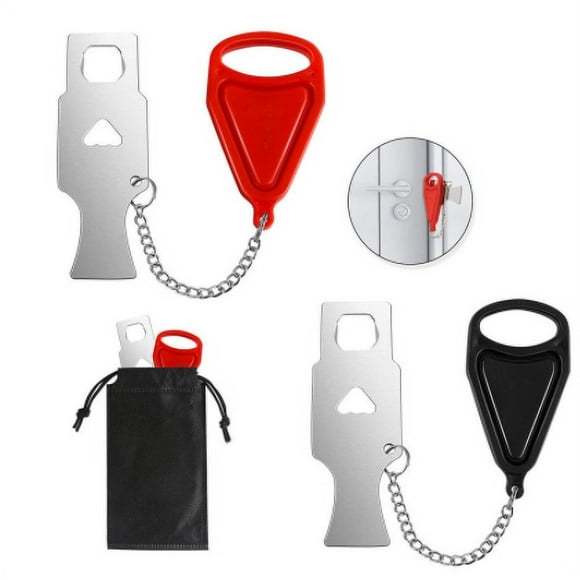 Portable Door Lock,2 Pack Home Hotel Security Door Lock,Extra Door Lock for Additional Privacy and Safety in Apartment,Home Bedroom Door Lock for Traveling(Black and Red)