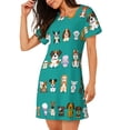 thumbnail image 2 of Fotbe Cartoon Dogs Bata de Dormir para Mujer con Estampado, Camisón de Algodón de Manga Corta, Ropa de Dormir Casual, 2 of 6