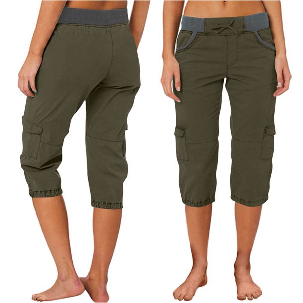 mfyjkho Pantalones Cortos De Gimnasio, Pantalones Cargo Casuales De Cintura Alta Para Mujer, De Color Sólido, Holgados, De Pierna Ancha Y Con Bolsillos, A La Moda Pantalones Cortos Para Mujer Xl
