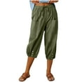 thumbnail image 3 of Dazajoo Vacation Sale Womens Lantern Tapered Pants Cotton Linen Elastic Waist Capri Pants with Pockets Lightweight Drawstring Pants,Army Green,XL, 3 of 9