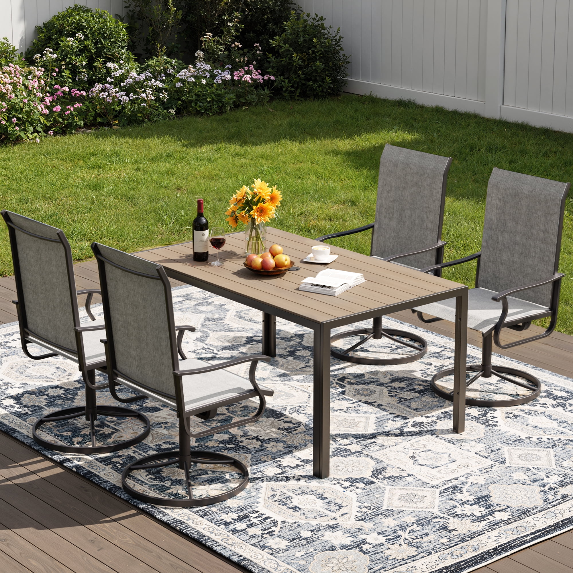 Techmilly Outdoor Dining Chairs , Patio Swivel Chairs Set of 2, Support 400lbs , Light Grey