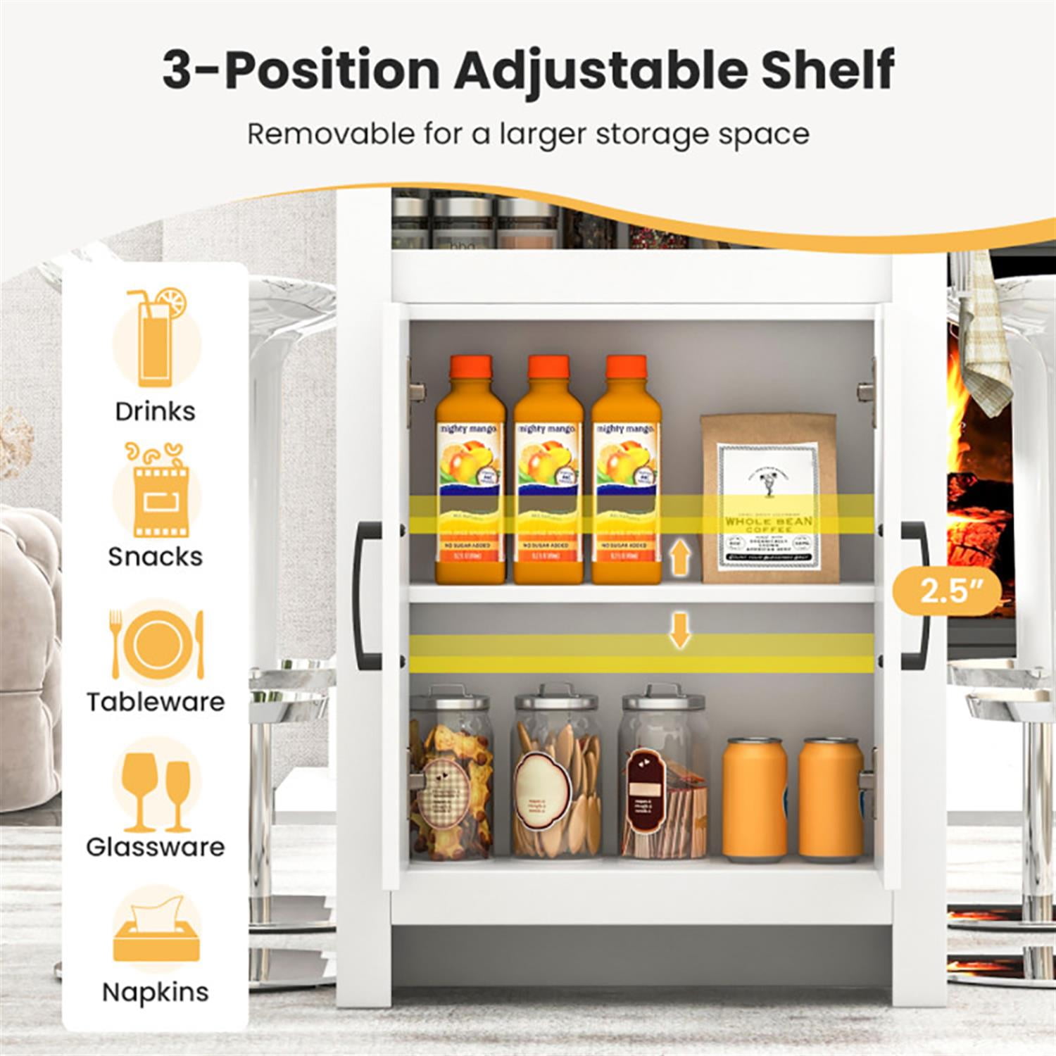 Demi Bonn 47" Faux Marble Pub Table, Modern High Top Bar Table with 7 Hanging Hooks Compartment, Perfect for Small Space, White