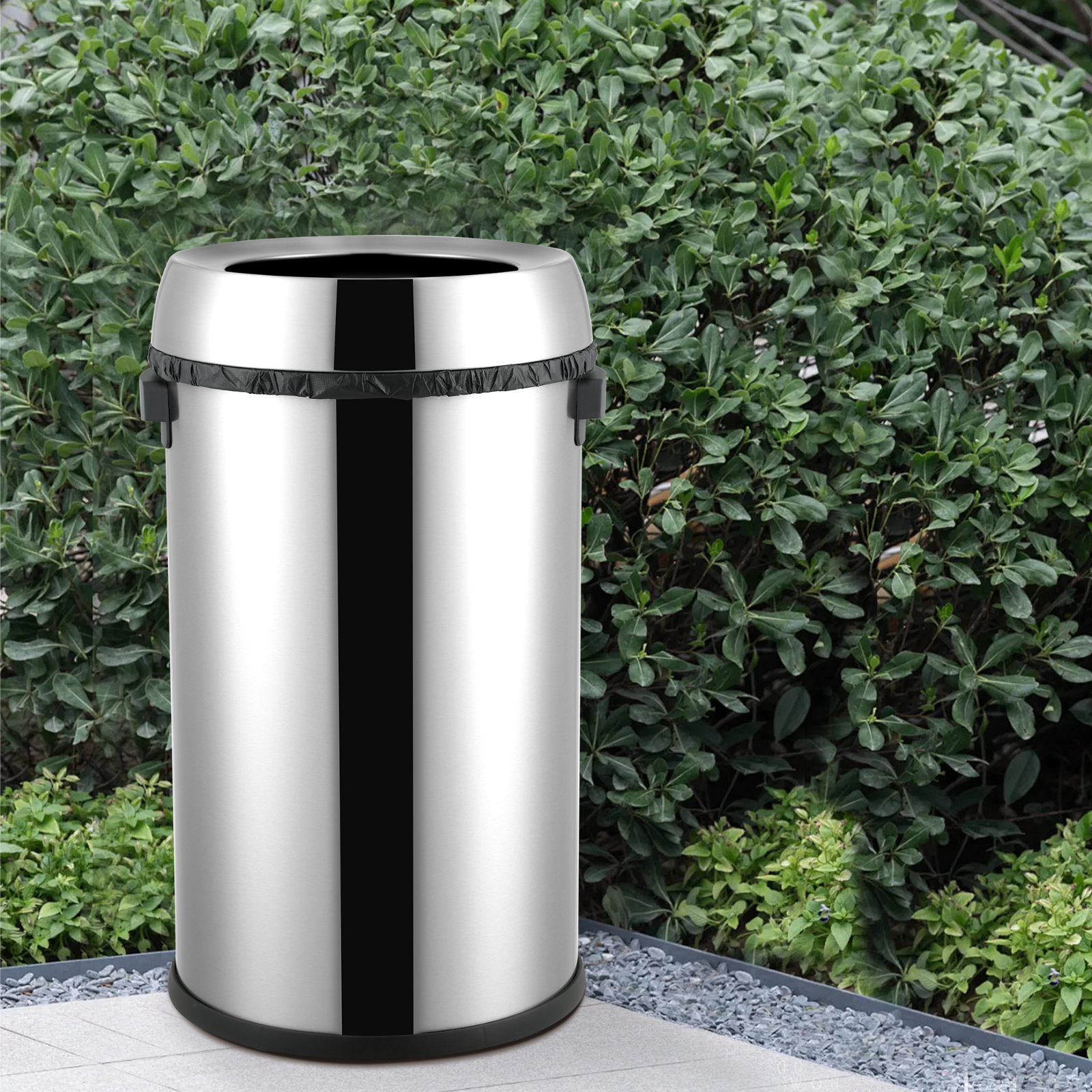 Large Open Top Trash Can 17 Gallon, 65 Liter Round Kitchen Garbage Can, Stainless Steel Trash Can, Commercial Trash Bin, Waste Bin, Recycle Bin for Bathroom, Office, Silver