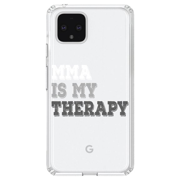 DistinctInk Clear Shockproof Hybrid Case for Google Pixel 4 XL (6.3" Screen) - TPU Bumper Acrylic Back Tempered Glass Screen Protector - MMA Is My Therapy