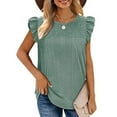 thumbnail image 2 of IROINNID Womens Solid Color Ruffle Sleeve Tops Round-Neck Sleeveless Vest Cut-Out Panel Tops Spring Saving Sale, 2 of 2