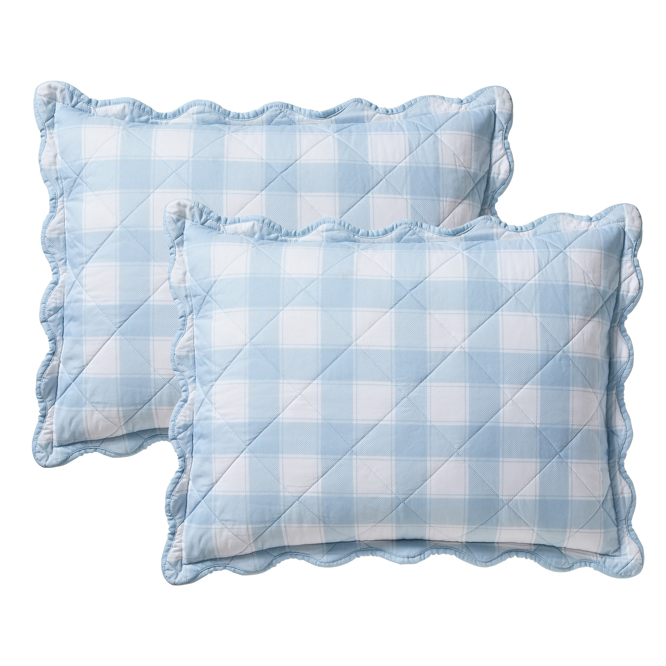 Hallmark Checkered Bliss 3-Piece Blue Scalloped Adult Quilt Set, Full/Queen