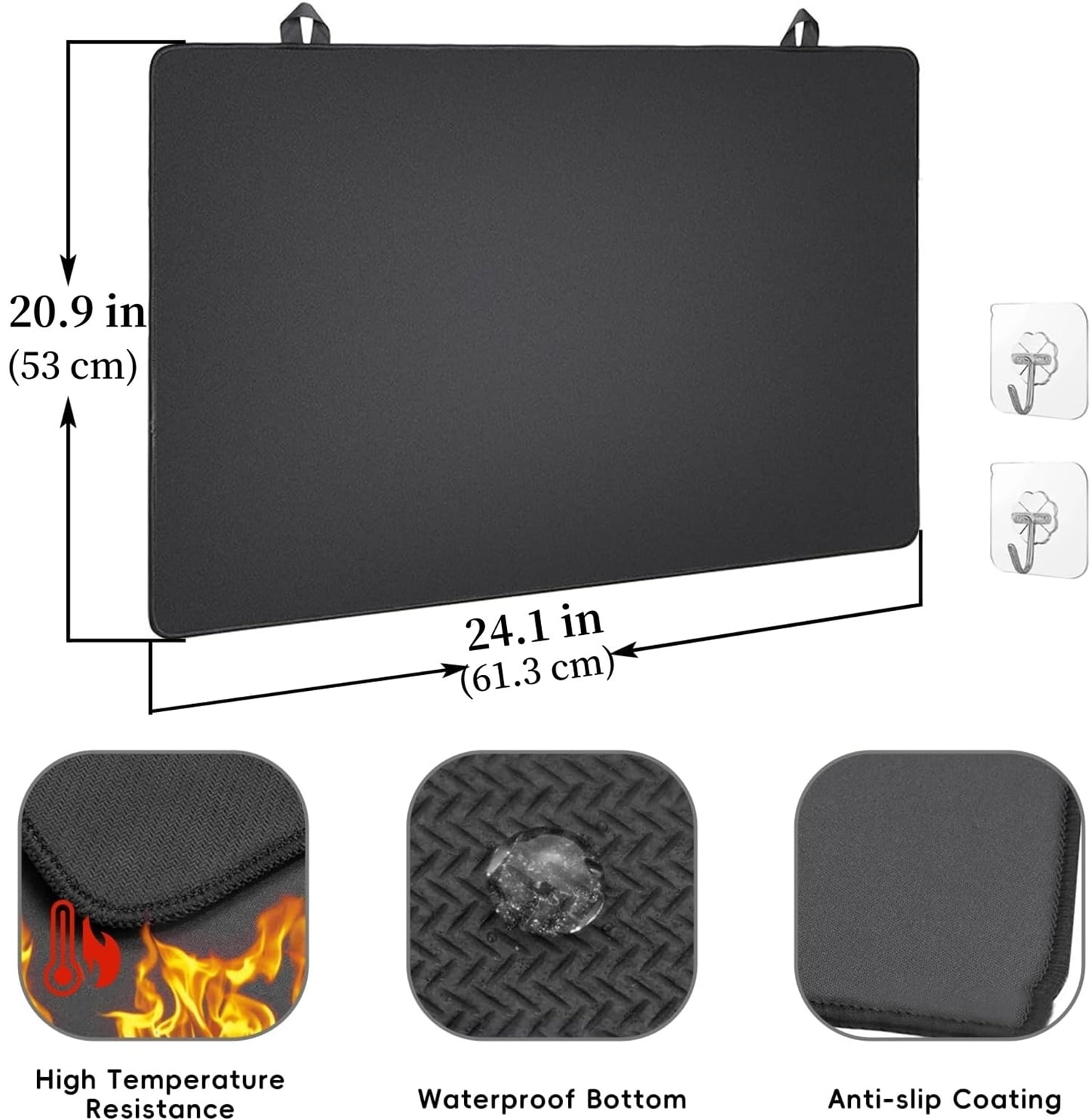 Fireproof Stove Top Cover,Waterproof Electric Stove Cover,Heat Resistant Ceramic Glass Stovetop Cover,Cooktop Protector Mat,Rubber Induction Cooktop Mat,Prevent Scratching,24 × 21 inch Black
