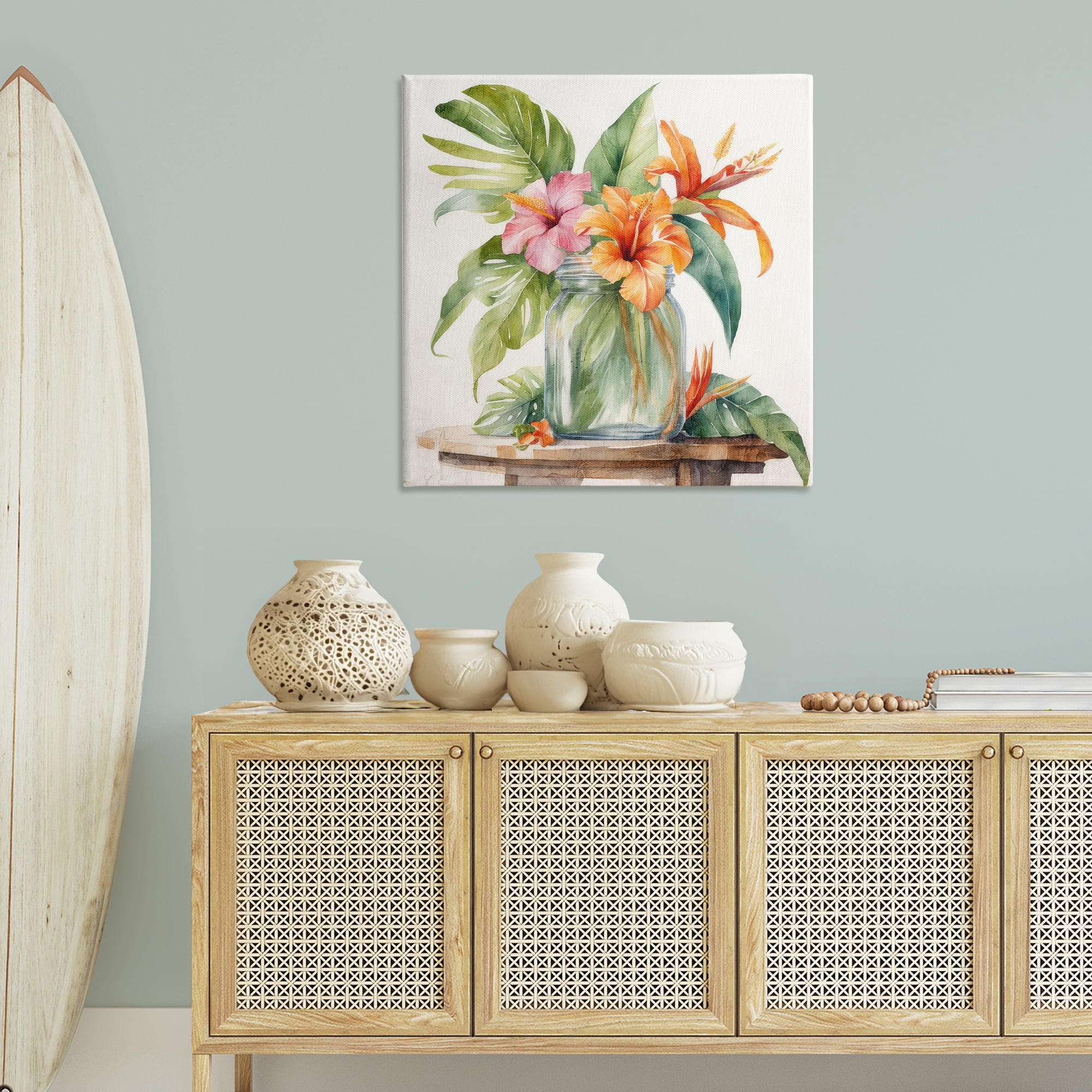 Stupell Industries Tropical Floral Jar Plants & Flowers Painting Wrapped Canvas Art Print Wall Art, 36 x 36