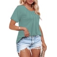 thumbnail image 4 of 1X Womens Plus Size Summer Tops Fashion Pleated Shirts Loose Fit Short Sleeve Blouses Basic Dressy Crew Neck Tees Green, 4 of 8