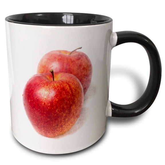 3drose, Two Red Apples, One Behind the Other. Stylized Photo, 15oz Two-tone Black Mug