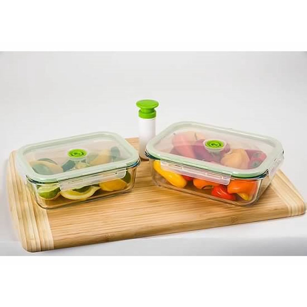 5pc Glass Vacuum Food Storage Containers, Rectangle