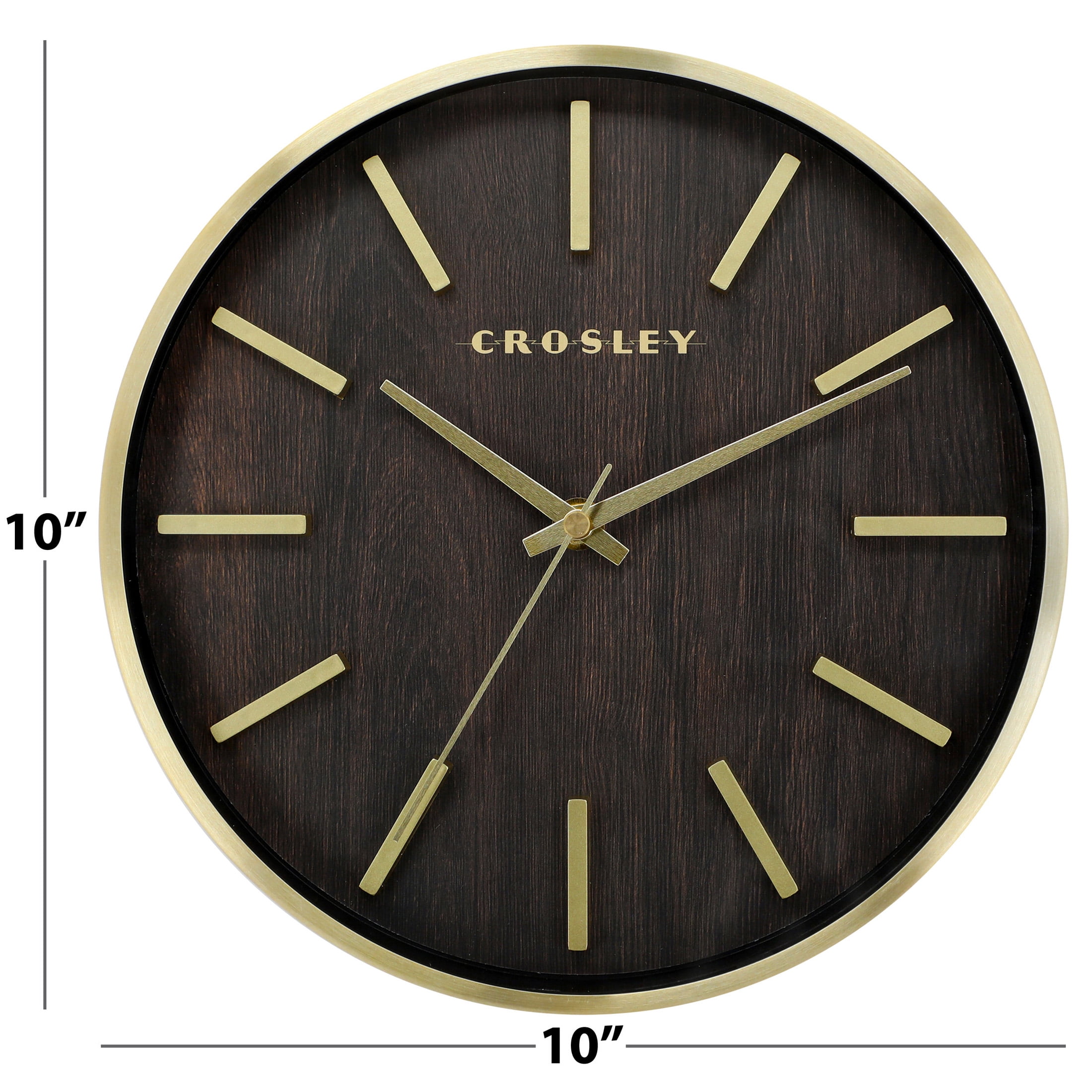 Crosley Analog 10" Gold Metal Quartz Accurate Wall Clock with Raised Hour Marks