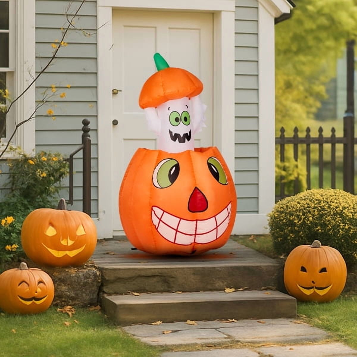 2.8FT Halloween Inflatable Animated Pumpkin Ghost, 2 White LED Lights, Weather-Resistant Polyester, for Small Spaces/Accent Decor