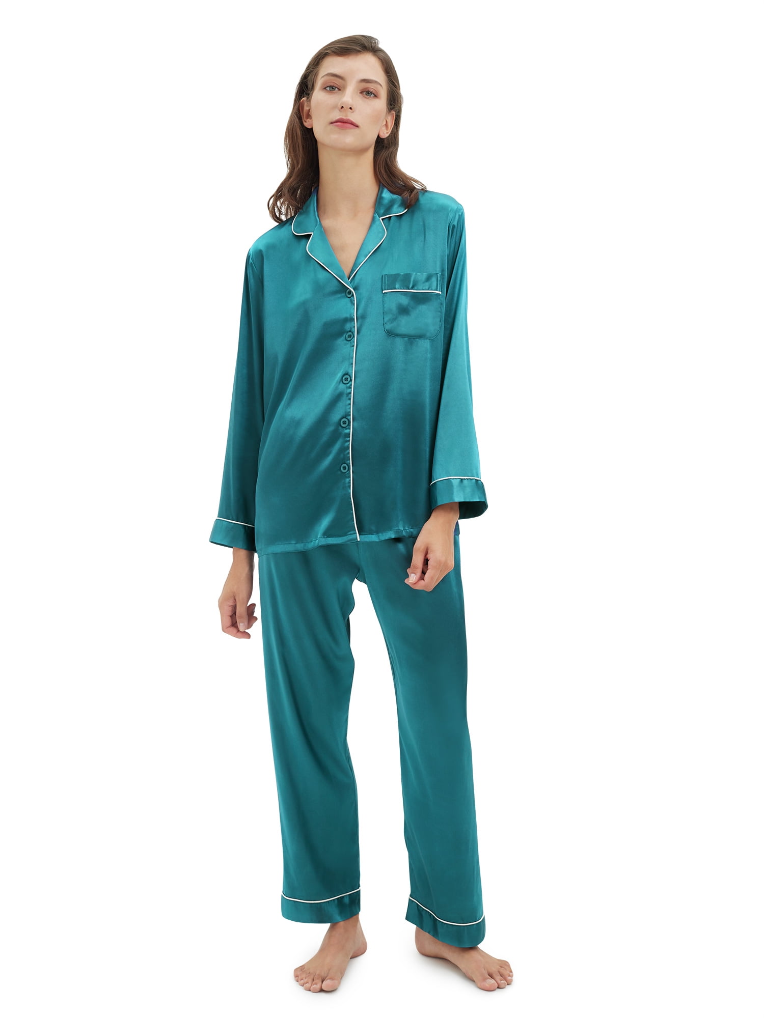 Long Sleeve Button Down Sleepwear for Women SIORO Ladies Pyjamas Silk Satin Pyjama Sets 