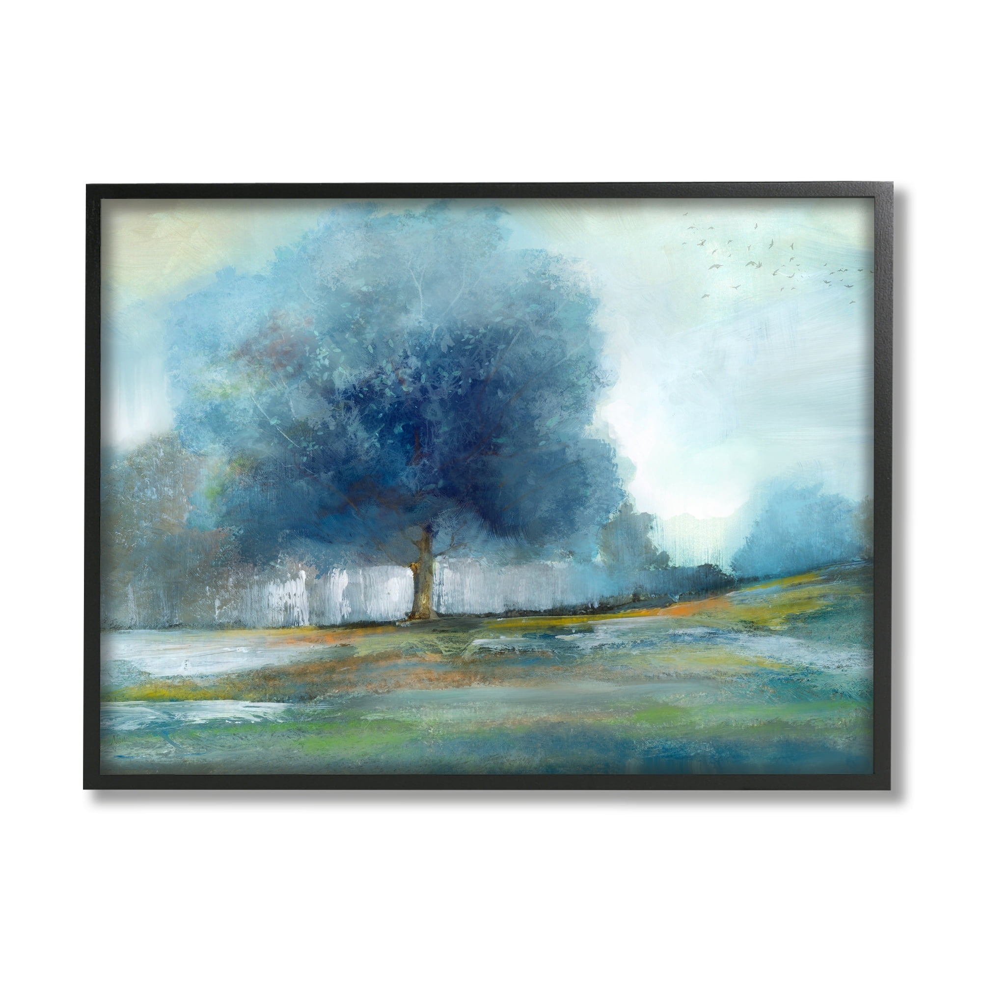 Stupell Industries Rural Blue Tree Abstract Painting Landscape Painting Black Framed Art Print Wall Art