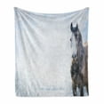 thumbnail image 1 of Country Soft Flannel Fleece Throw Blanket, Grey Horse on Winter Landscape Snowfall in Wilderness Royal Animal Nature, Cozy Plush for Indoor and Outdoor Use, 50" x 70", White Brown, by Ambesonne, 1 of 6